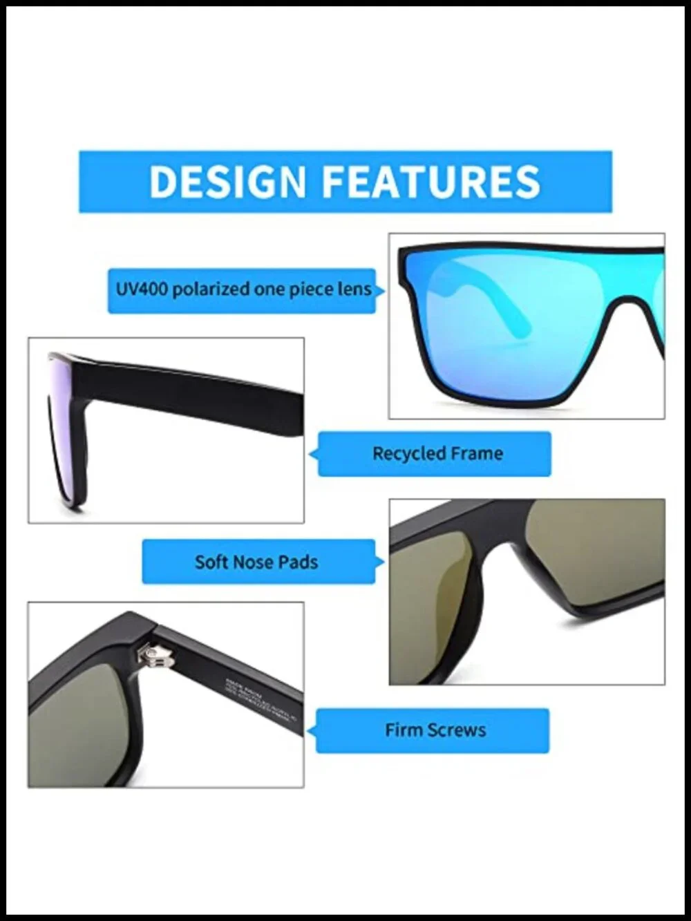 Oversized Square Polarized Sunglasses UV400 Shield Shades